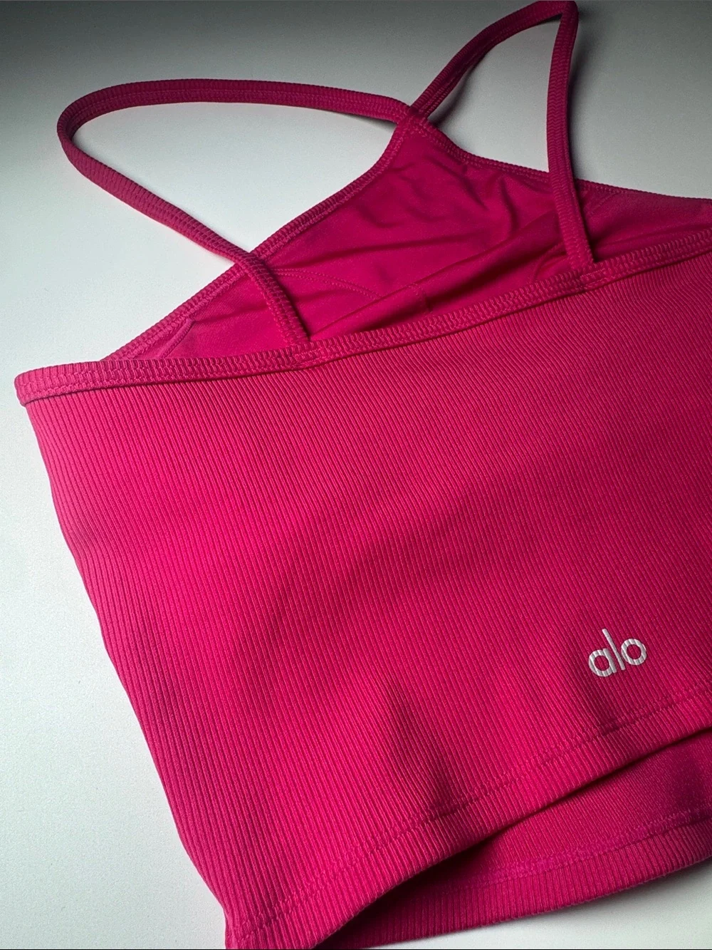ALO Yoga Hot Pink Ribbed Asymmetric Crop Cami